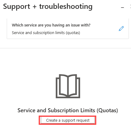 “帮助 + 支持”页面的屏幕截图,其中突出显示了“创建支持请求”。