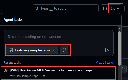 显示如何为 Copilot 编码代理创建新任务的屏幕截图。