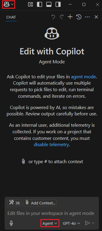 显示 GitHub Copilot 聊天窗格的屏幕截图。