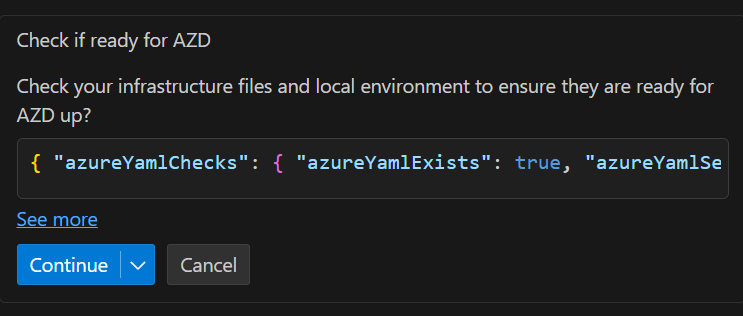 GitHub Copilot Chat 窗格的屏幕截图，其中检查文件和本地环境以确保它们已准备就绪。