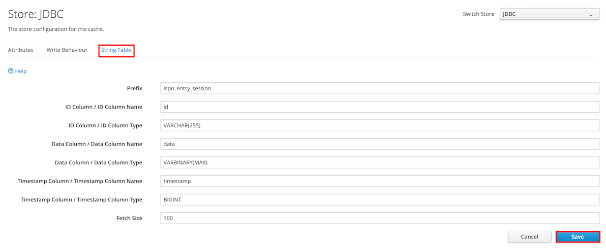 JBoss EAP 管理控制台“编辑字符串表”的屏幕截图。