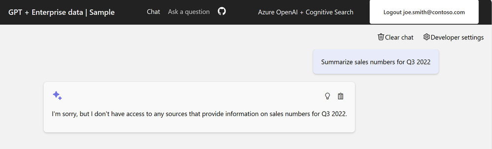 显示聊天应用的屏幕截图，其中包含指示用户无权访问数据的答案。