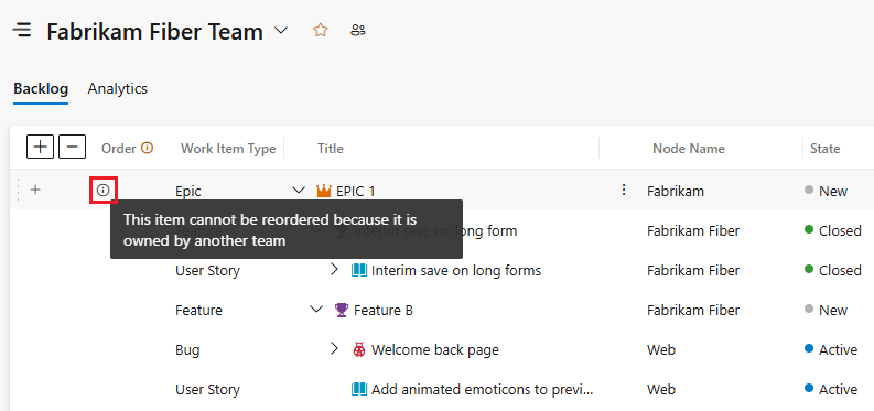 团队所有权相关信息消息的屏幕截图。