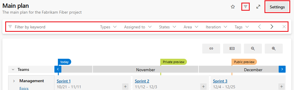 “交付计划”标题和设置按钮的屏幕截图。