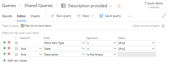 显示按非空 HTML 字段进行筛选的屏幕截图。