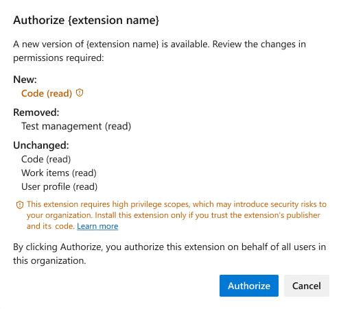 屏幕截图显示了包含管道装饰器的新添加范围的授权屏幕。