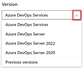 从 Azure DevOps 内容版本选择器中选择一个版本。