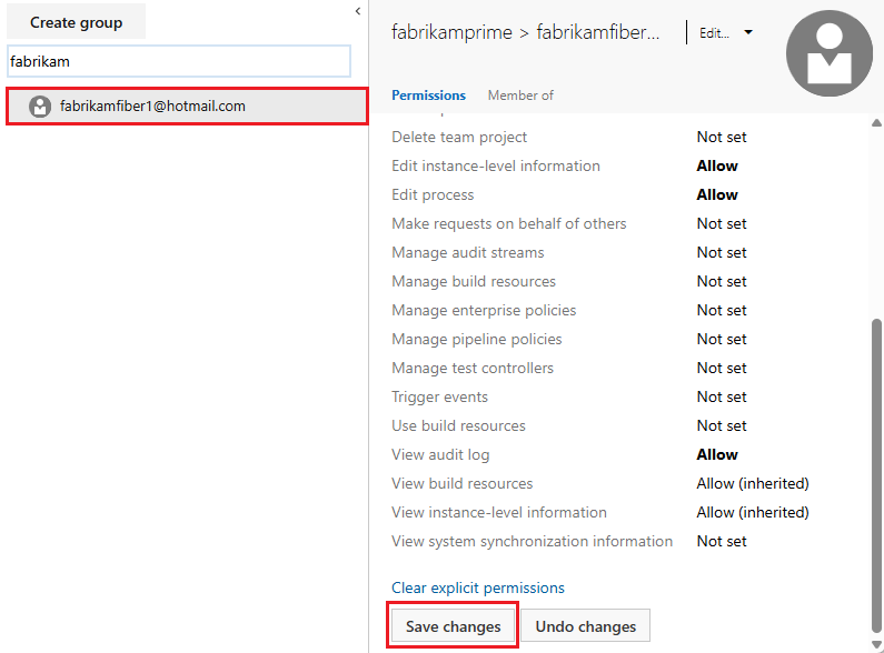 显示所选用户、更改编辑项目级别信息权限级别的屏幕截图。