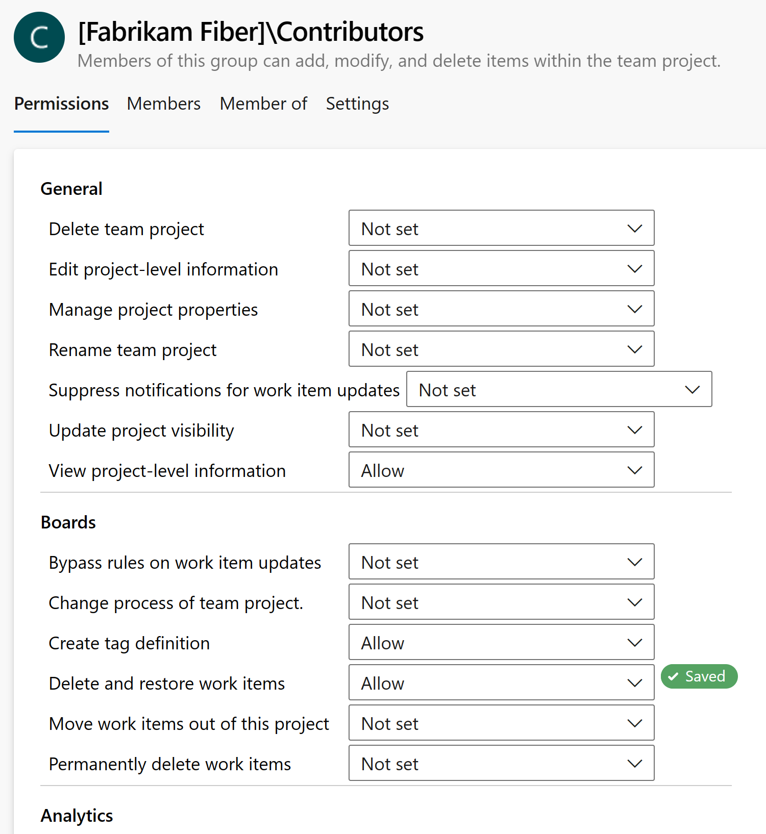 参与者组权限。