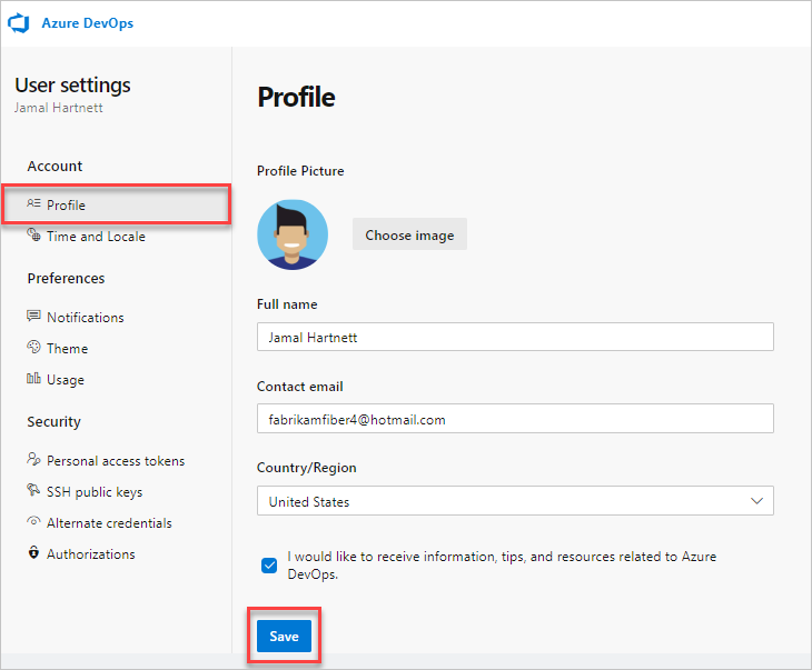 选择和编辑“个人资料”页的屏幕截图。