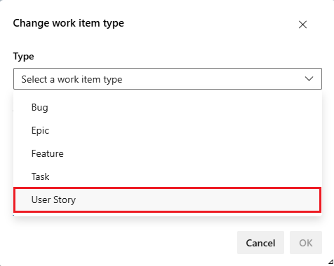 “更改类型”对话框的屏幕截图。