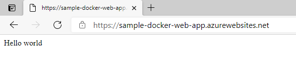 已部署的 Web 应用的屏幕截图。Hello World 消息。