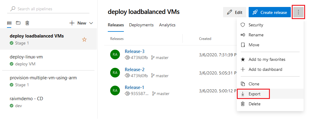 显示导出发布管道的屏幕截图。