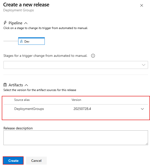 显示如何创建新版本的屏幕截图。