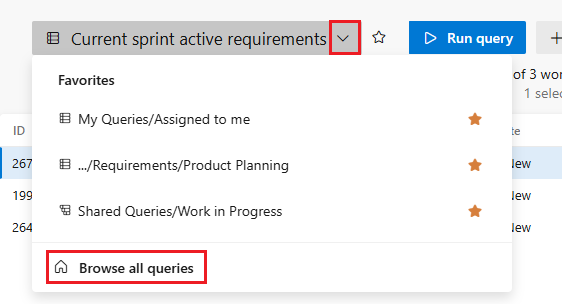 查询导航下拉列表的屏幕截图。