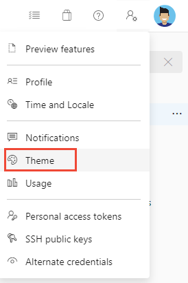 个人资料菜单的屏幕截图，已选择“主题”。