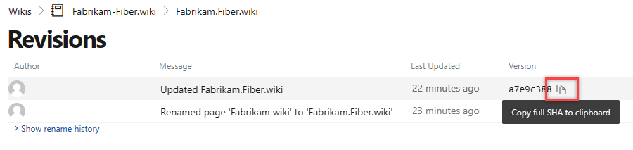 显示如何为完整提交 ID 选择“复制到剪贴板”选项的屏幕截图。
