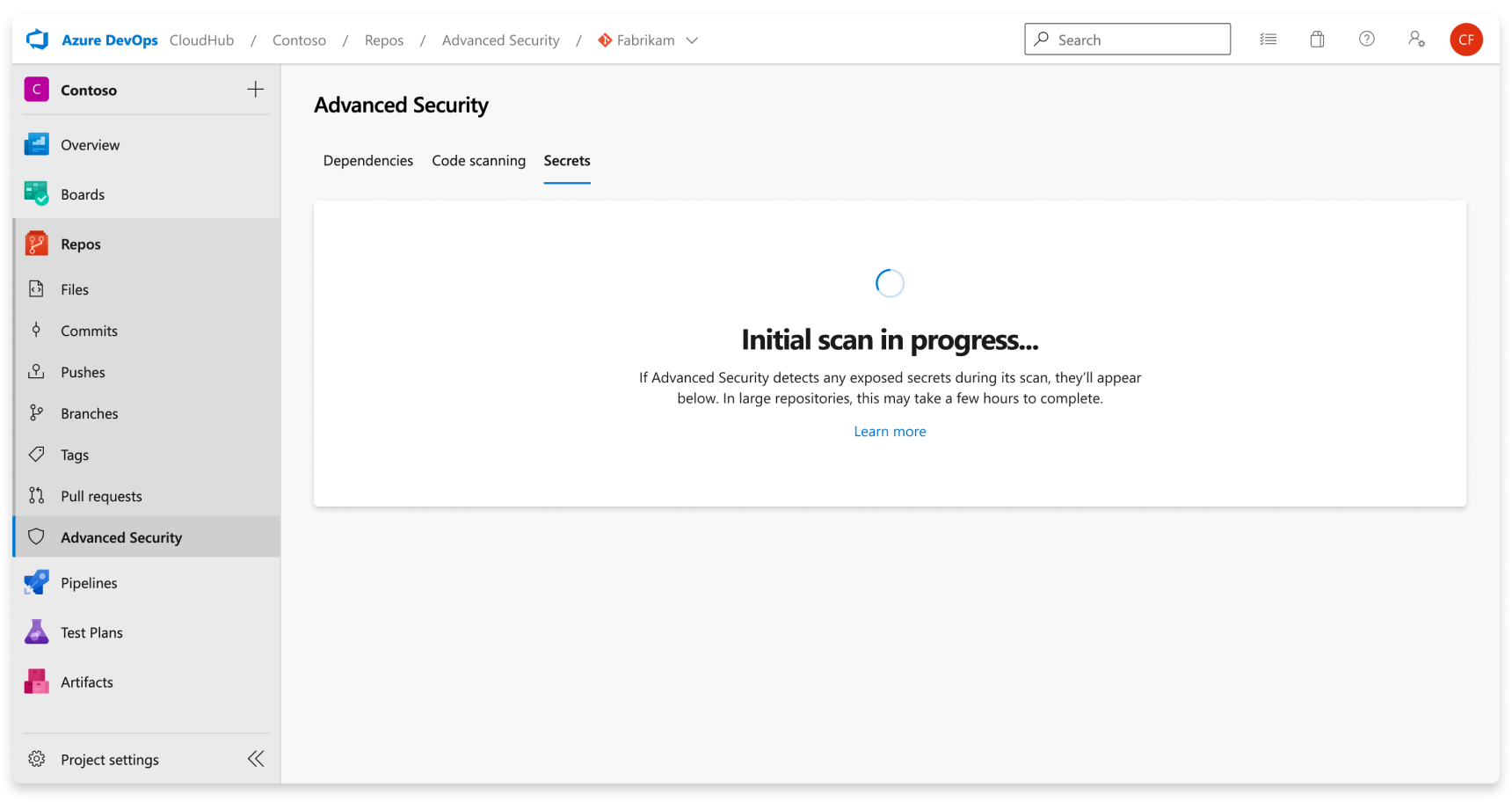 显示扫描机密的屏幕截图。