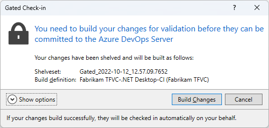 显示带有消息的“封闭签入”对话框的屏幕截图。