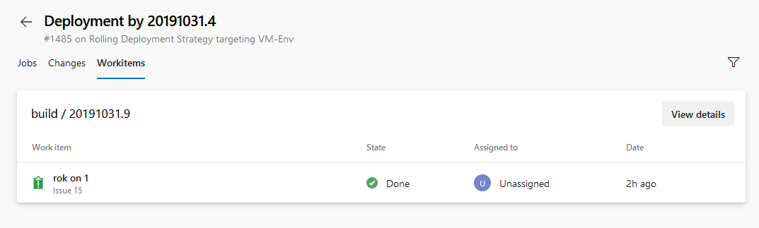 “按部署”部分的屏幕截图，其中显示了“工作项”标签页。
