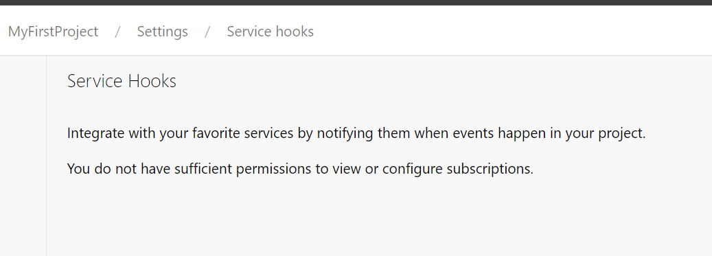 显示未经权限的 ServiceHooks 页面的屏幕截图。
