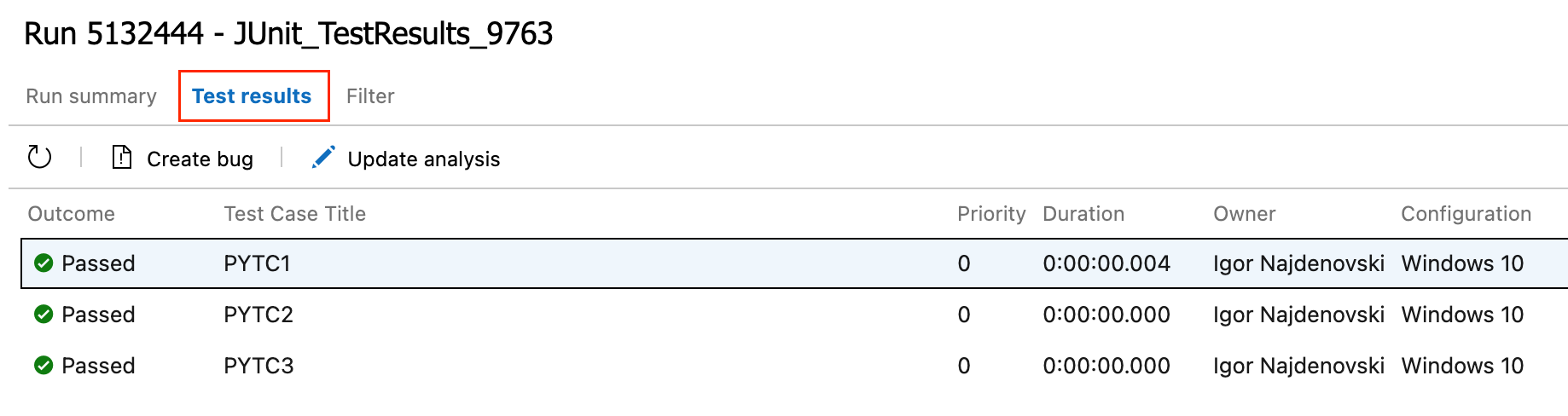 屏幕截图显示查看测试结果详细信息。