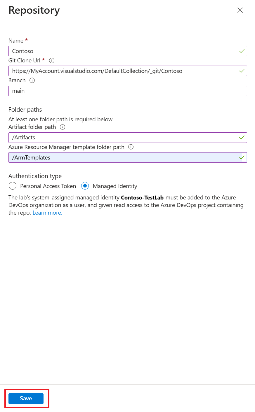 显示将工件存储库添加到实验室的步骤的屏幕截图。