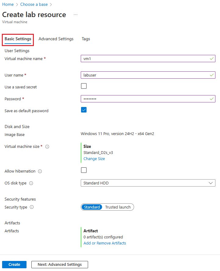 显示“VM 基本设置”页的屏幕截图。