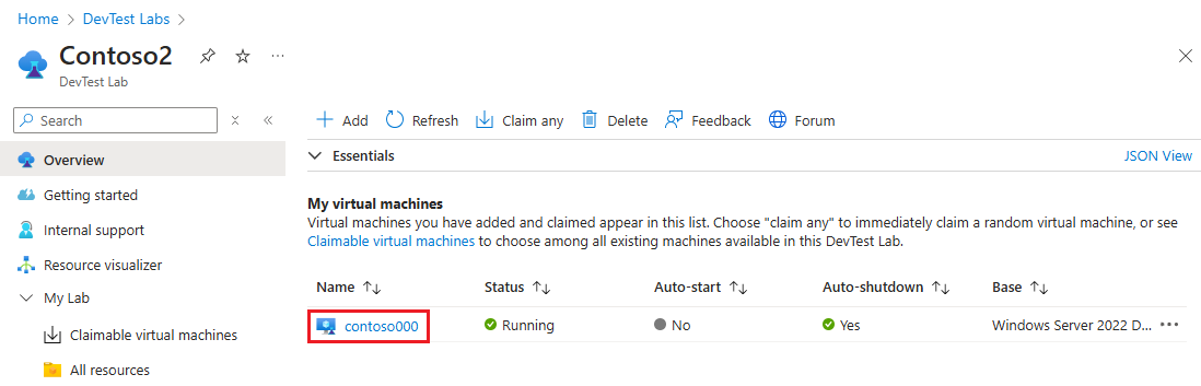 屏幕截图显示“我的虚拟机”列表中认领的 VM。
