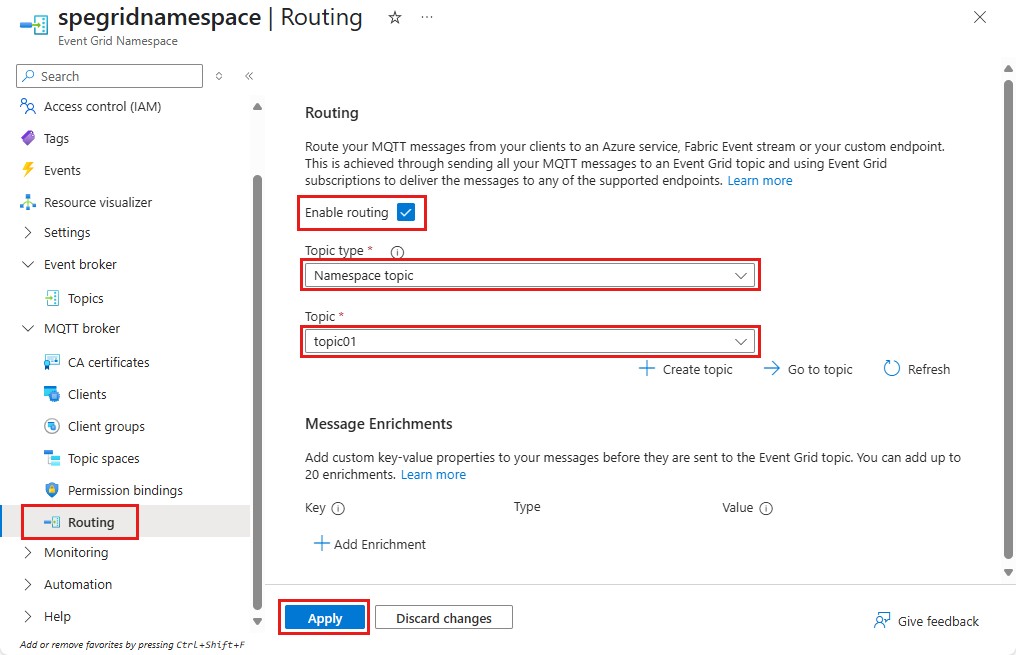 屏幕截图显示“路由”页，其中选择了“命名空间主题”。