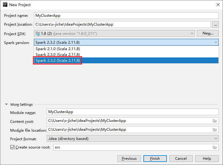 IntelliJ - 新建项目 - 选择 Spark 版本。