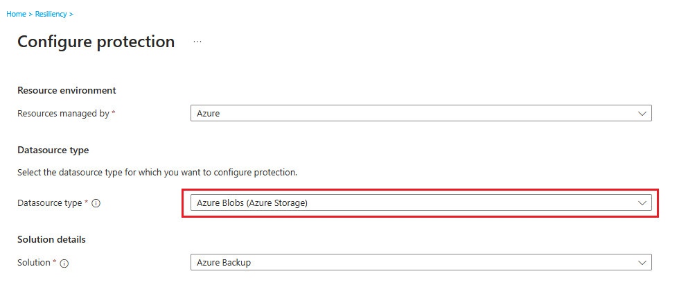 屏幕截图显示如何启动配置保管 blob 备份。