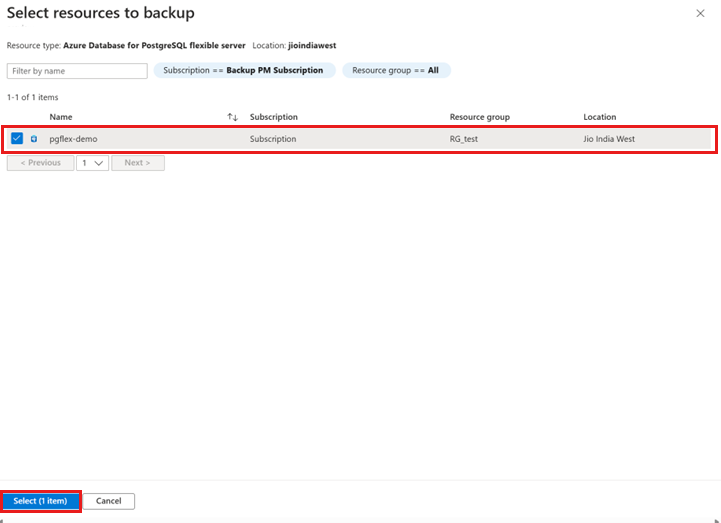 屏幕截图显示了用于备份的数据库选择。