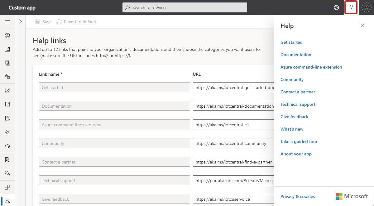屏幕截图显示帮助链接的列表。