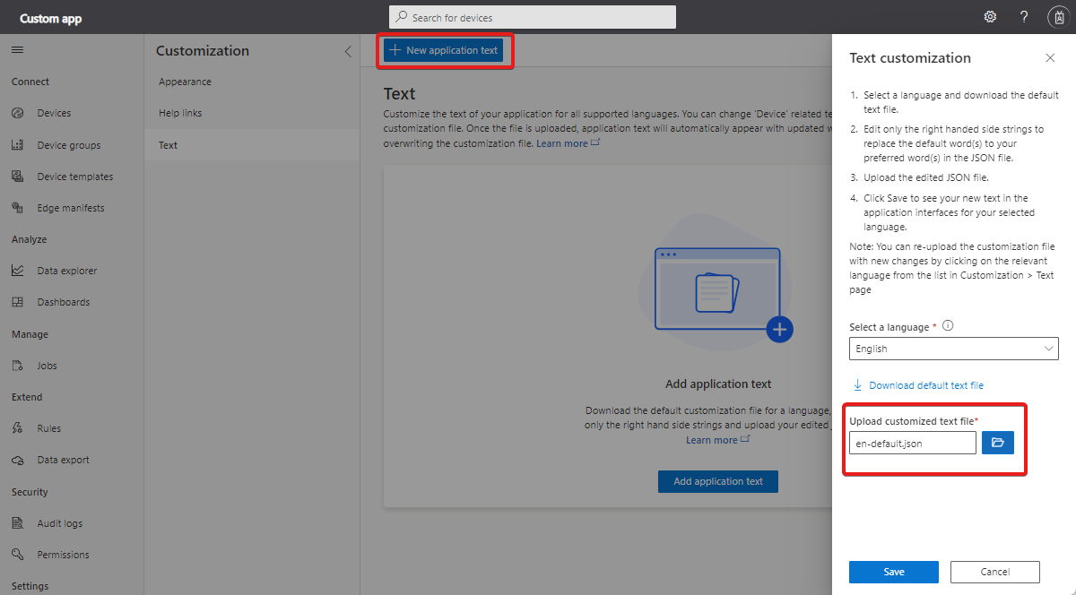 屏幕截图显示如何上传自定义文本文件。