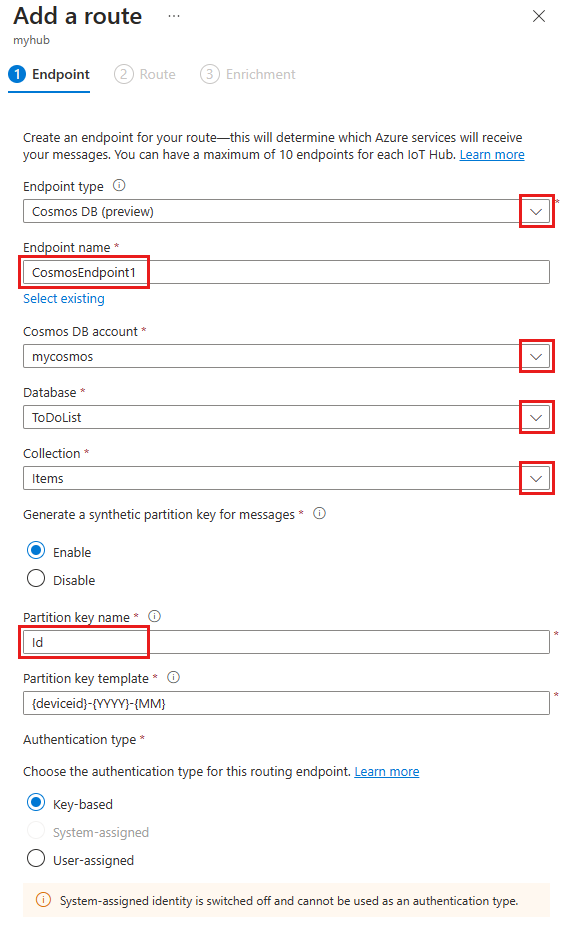 显示“添加 Cosmos DB 终结点”窗体详细信息的屏幕截图。