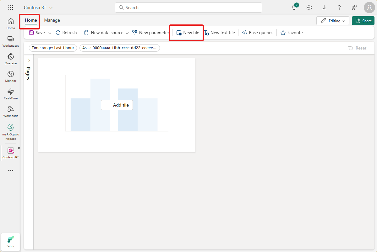 屏幕截图显示如何向仪表板添加磁贴。