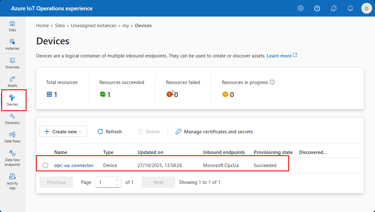 在操作体验中显示设备列表的屏幕截图。
