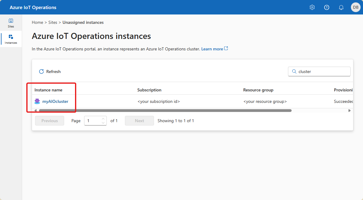 显示操作体验中未分配实例节点的屏幕截图。
