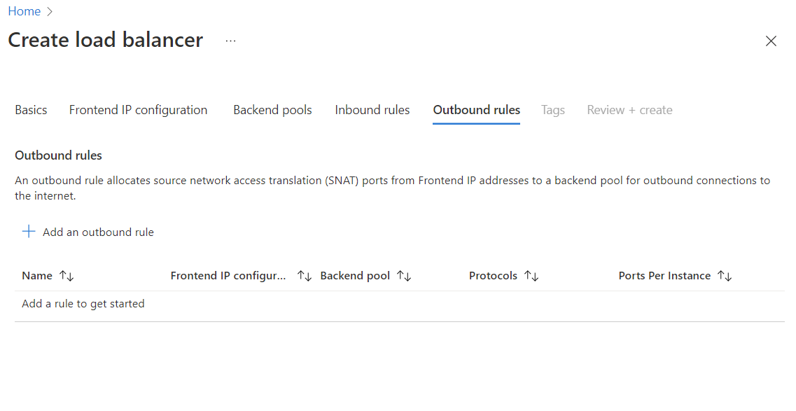 屏幕截图：创建出站规则。