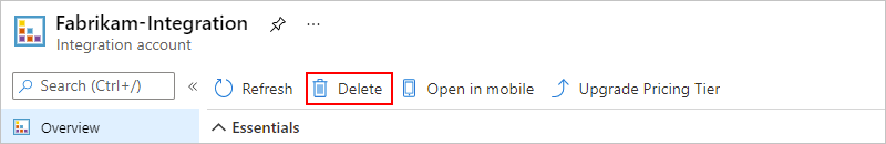 屏幕截图显示“概述”页面，其中选择了“删除”。