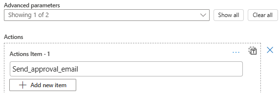 屏幕截图显示“动作项”-1框及动作的JSON名称。