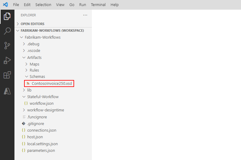 屏幕截图显示了 Visual Studio Code 项目结构，其中展开了“工件”和“架构”文件夹。