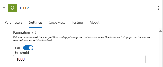 屏幕截图显示了操作信息窗格，其中包含“设置”选项卡、“分页”设为“开”，以及“阈值”数值。