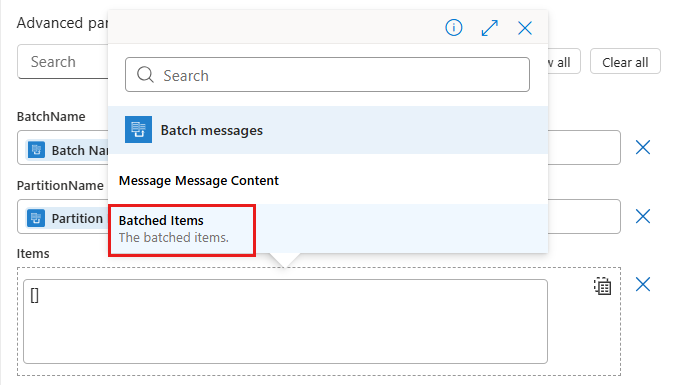 屏幕截图显示了用于指定批次项目的“项”输入框。