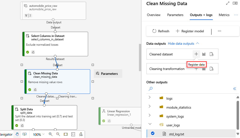 显示如何导航到“注册数据集”选项的屏幕截图。