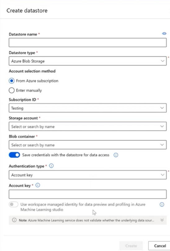 “创建数据集”对话框的屏幕截图。