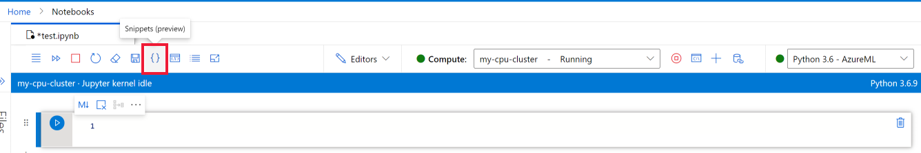 在笔记本工具栏中打开代码片段面板工具