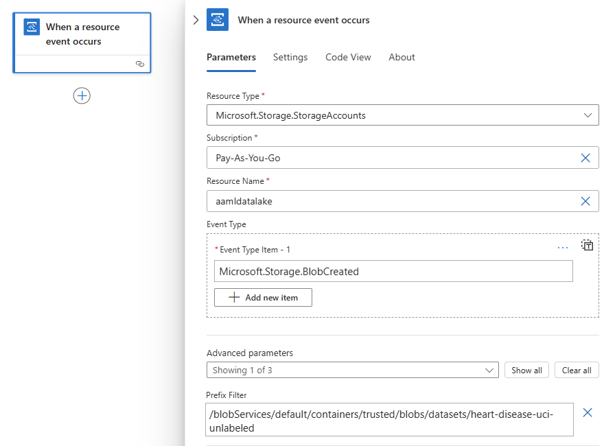 逻辑应用的触发器活动的屏幕截图。