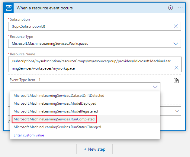 显示选择 Azure 机器学习服务作为资源类型的屏幕截图。